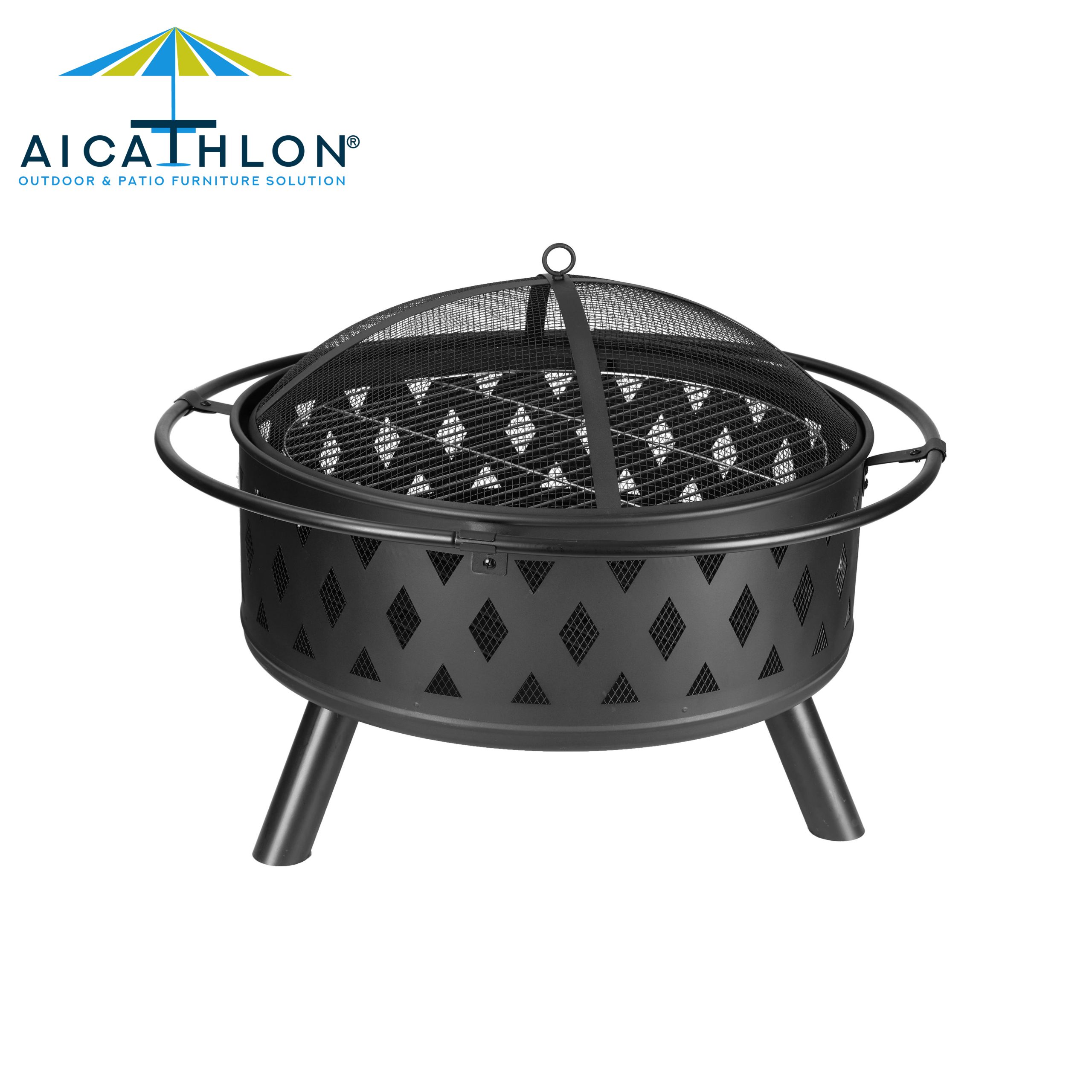 outdoor 32″ Deep Bowl Wood Burning Fire pit with Barbecue Baking Net