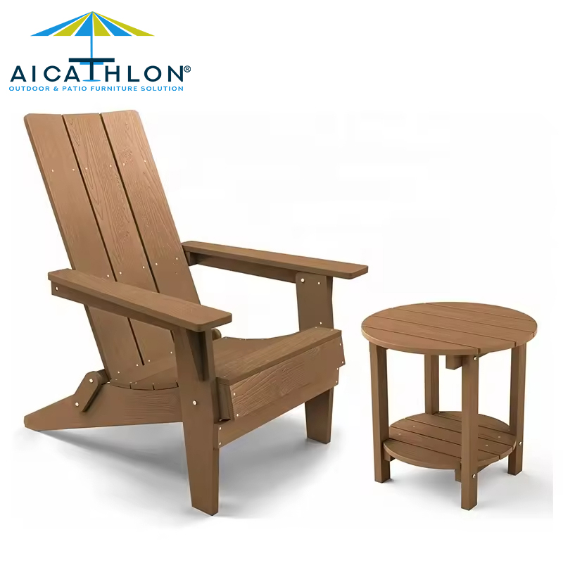 Outdoor Balcony Plastic Wood Adirondack Chairs with Matching Plastic Wooden Coffee Tables