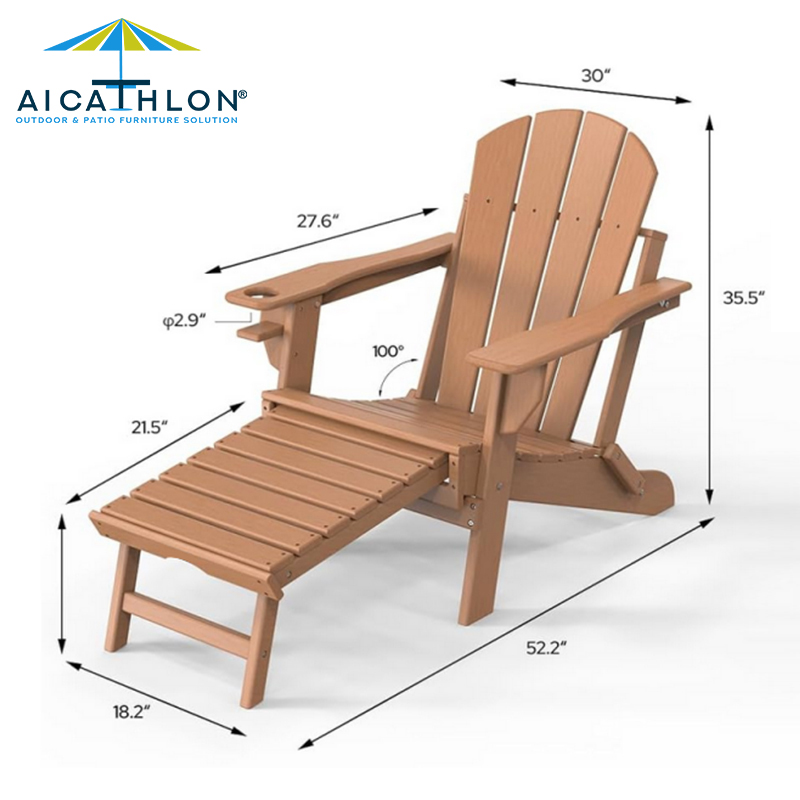HDPE White Plastic Outdoor Patio Folding Adirondack Chair with Pull-Out Footrest