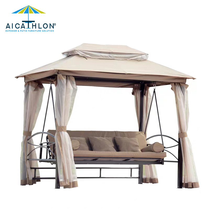 Outdoor Swing Bed Patio Garden Dome Top Gazebo with Netting