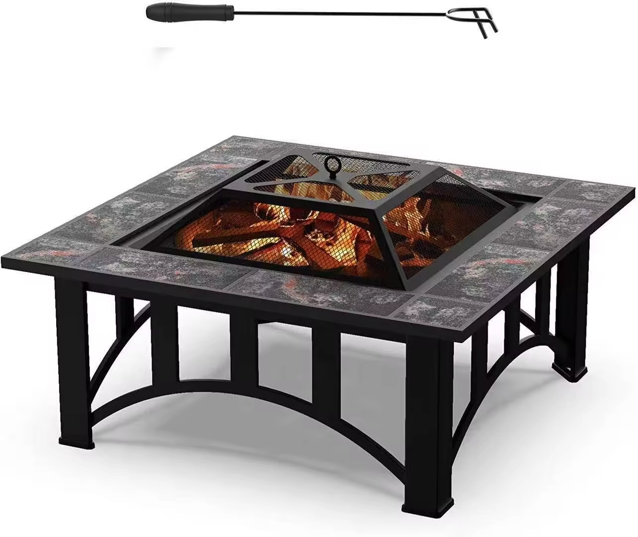 32inch Outdoor Portable Garden Patio Fire Pit Barbecue Grill Furniture Tables Square Metal Steel Fire Pit