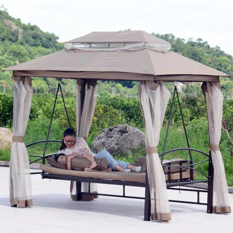 Outdoor Swing Bed Patio Garden Dome Top Gazebo with Netting