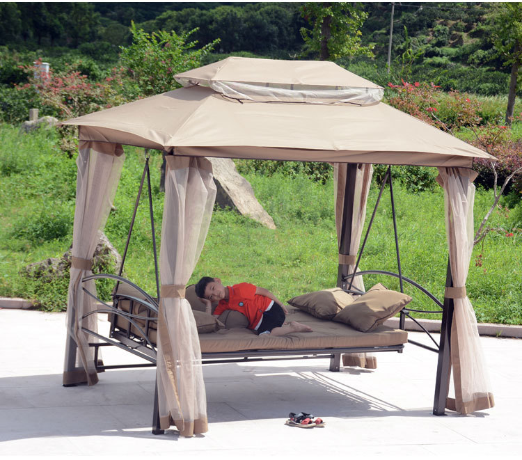 Outdoor Swing Bed Patio Garden Dome Top Gazebo with Netting