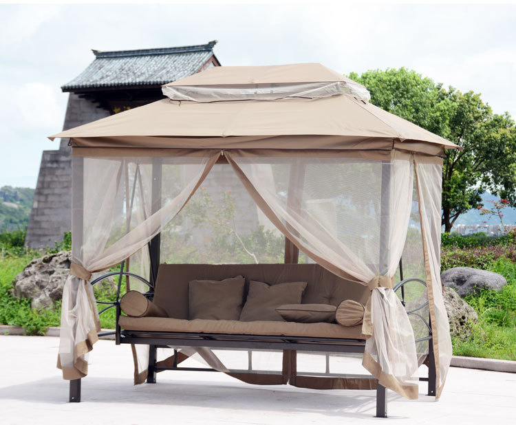 Outdoor Swing Bed Patio Garden Dome Top Gazebo with Netting