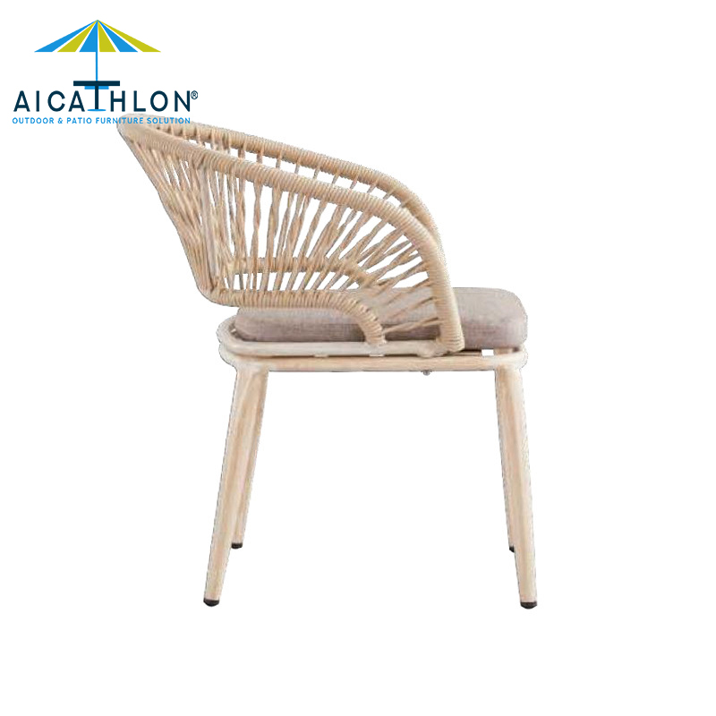 Outdoor coffee shop hotel dining table chair set plastic wood table chair rattan chair terrace furniture