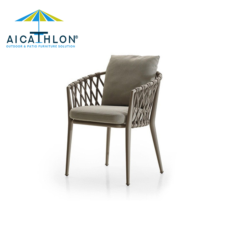 Nordic Patio Garden Balcony French Bistro Patio Dining Room Restaurant Arm Rope Rattan Chair Wicker Aluminium Outdoor Furniture