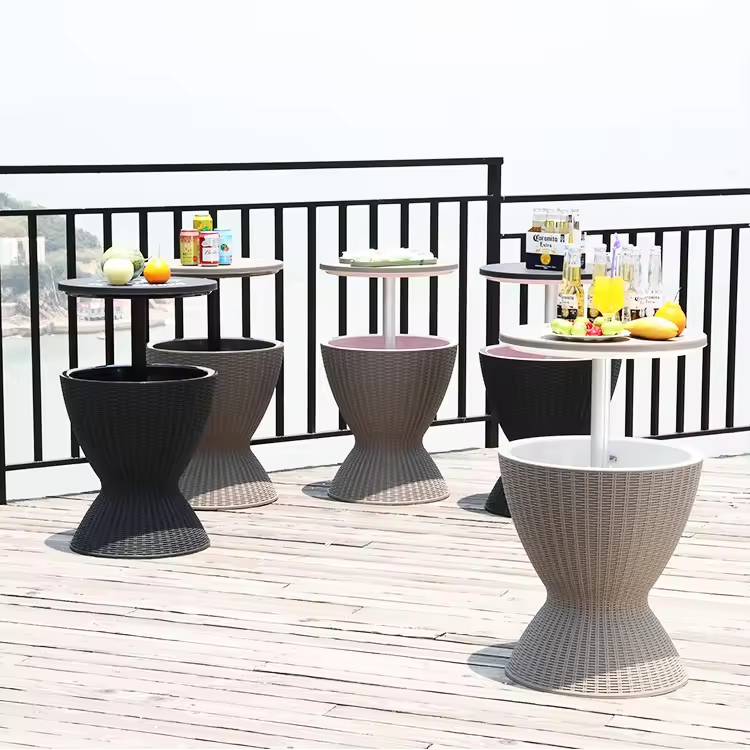 8 Galoon Round Rattan Cool Bar Side Drink Cooler Table With Light