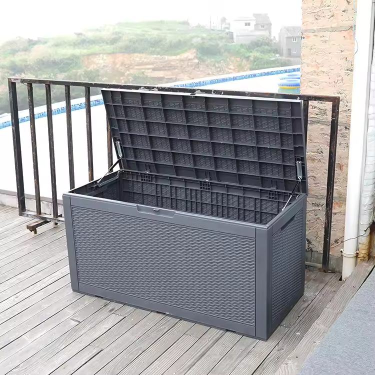 380L/100Gal outdoor plastic pp rope deck storage box with lockable lid