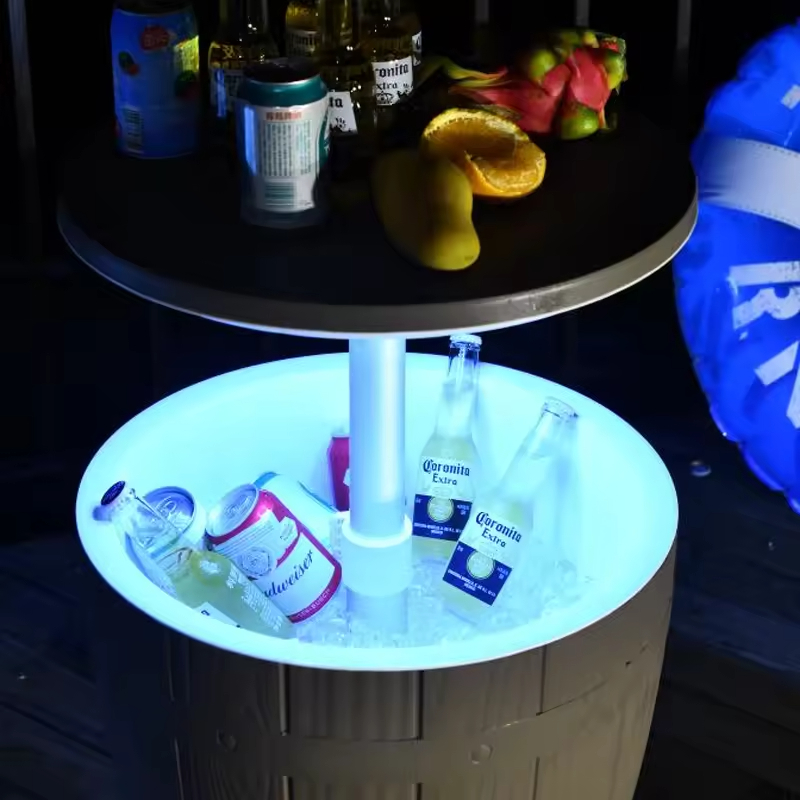 8 Galoon Round Rattan Cool Bar Side Drink Cooler Table With Light