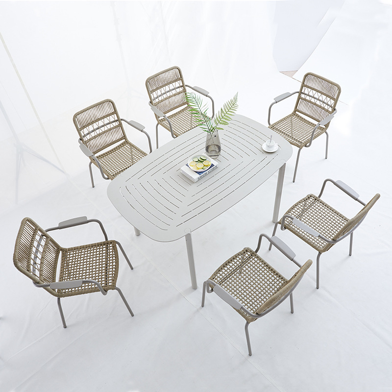 Best Price Outdoor Garden Table And Chairs Set Luxury All Weather Patio Rope Chairs Round Table For Garden Bistro Furniture