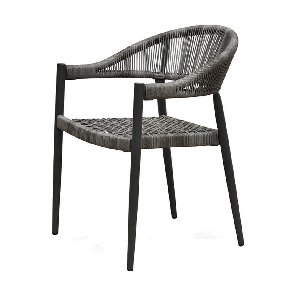 Metal black woven rope seat cafes dining chairs for outdoor patio restaurant table