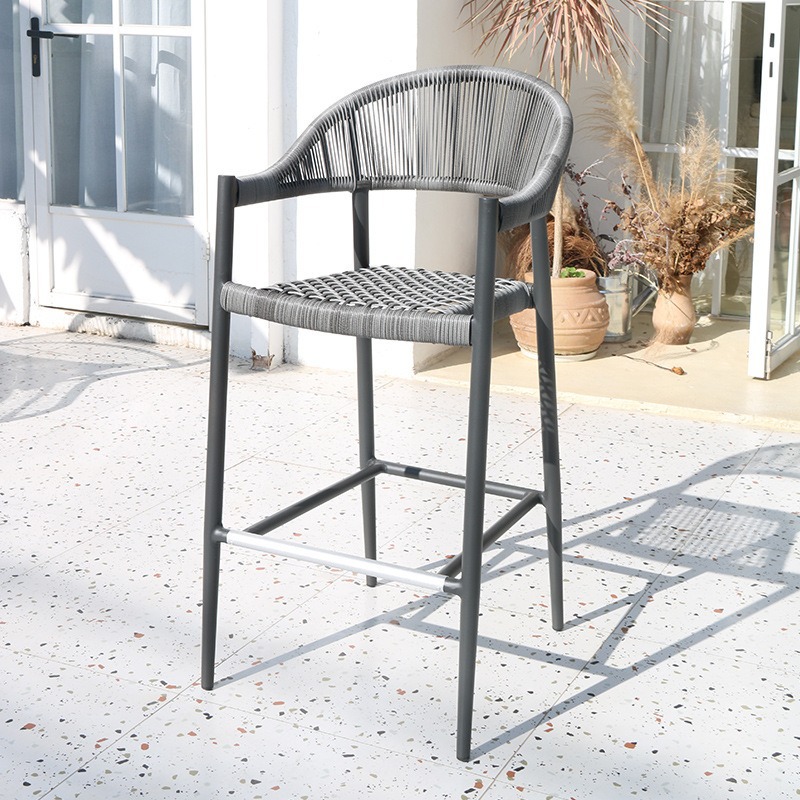 Metal black woven rope seat cafes dining chairs for outdoor patio restaurant table